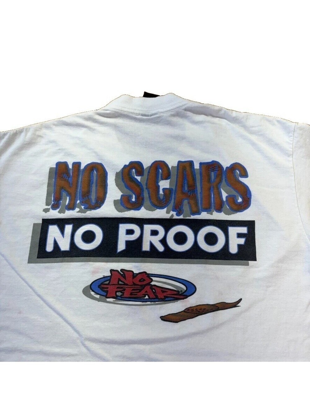 Vintage No Fear No Scars No Proof Tee Large White 90s Single Stitch Skater